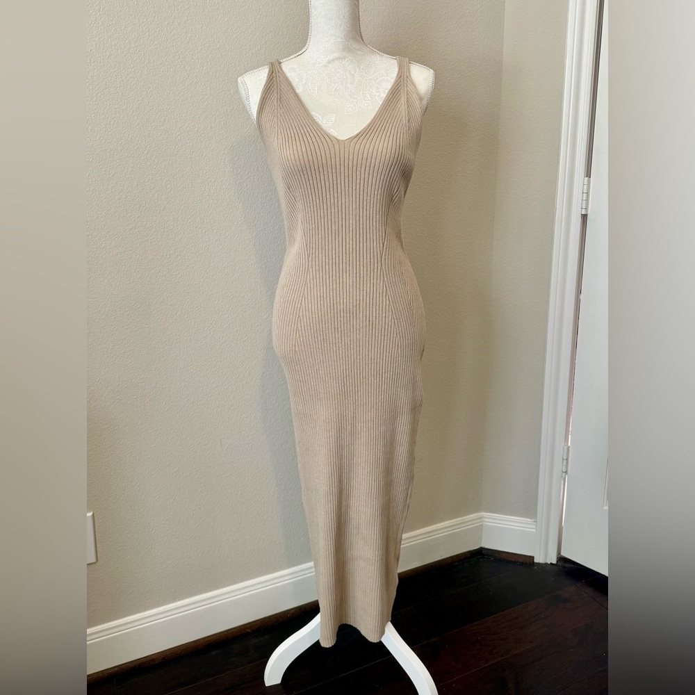 H&M Beige Ribbed Knit Sleeveless Tank Midi Sweater Dress Medium